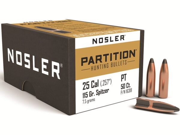 Nosler Partition Bullets 25 Caliber 257 Diameter 115 Grain Spitzer Box of 50